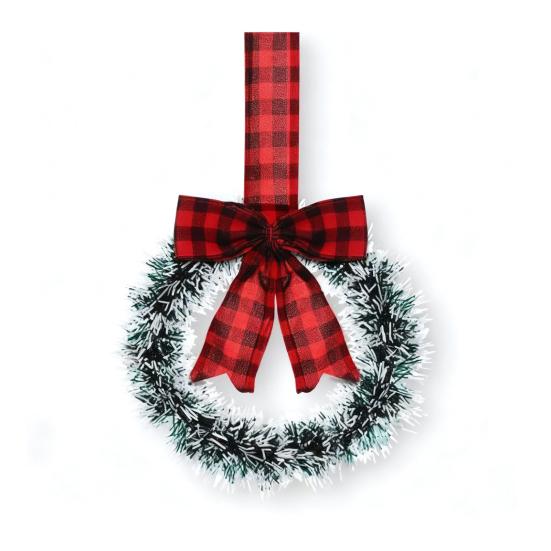 Mini Christmas Cabinet Wreaths 5.1 Inch Small Kitchen Xmas Decor with Red Ribbon Bow Plastic Rattan Fabric Window Door Office Holiday Decoration