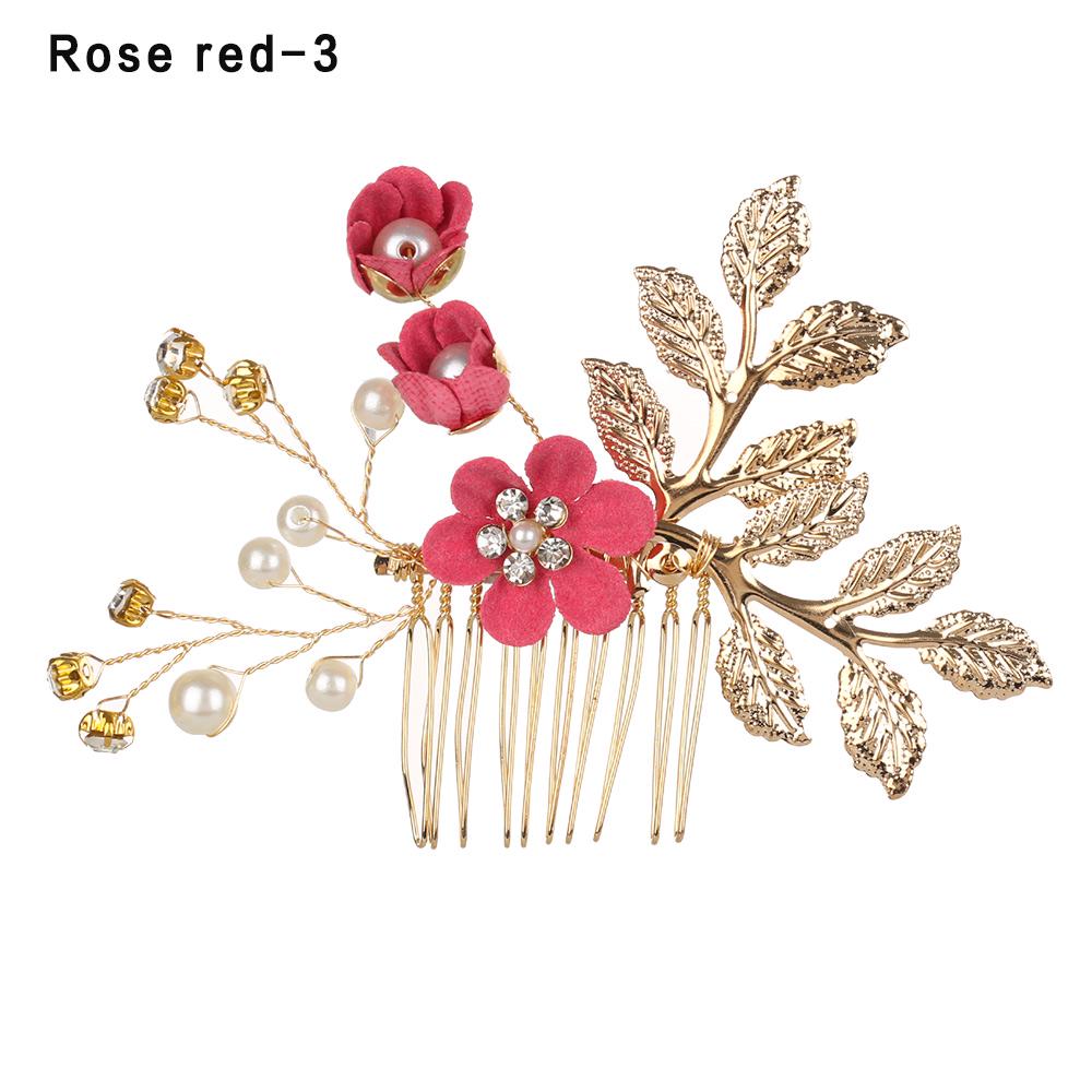 Fashion Elegant Blue Flower Women Hair Combs Headdress Prom Bridal Wedding Hair Accessories Gold Leaves Hair Jewelry Hair Pins
