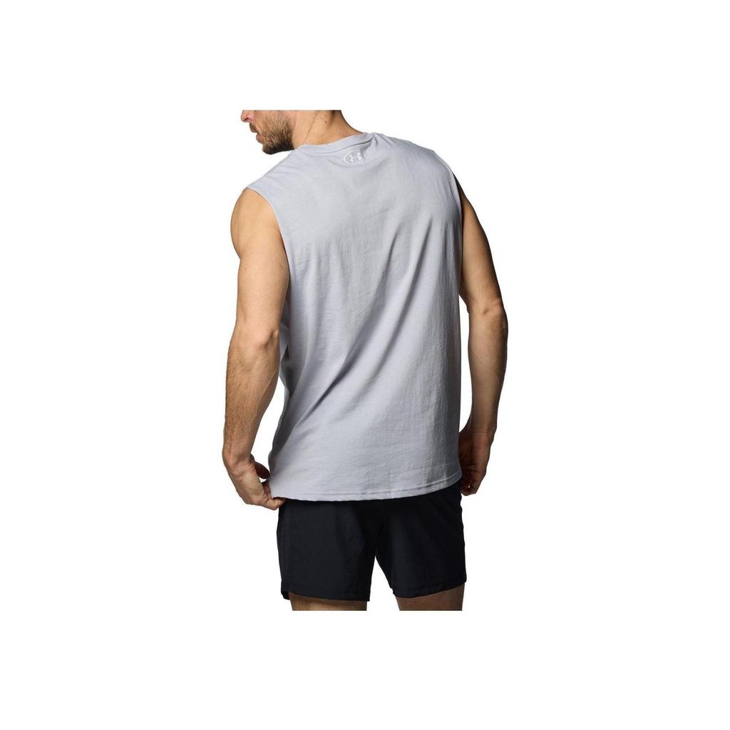 Under Armour Project Rock Show Your Work Letter Print Crew Neck Sleeveless Tank Top Men Tops Gray 1385939-011
