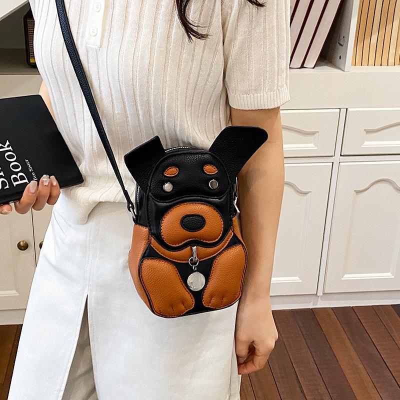Creatieve Leuke Hondenvorm Enkele Schoudertas Hard PU Leer College Stijl Crossbody Handtas met Telefoonvak en Rits