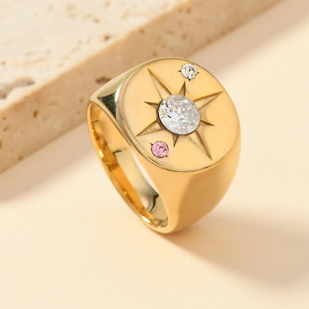 New Hot Selling Personalized Fashion Light Luxury Design Round Octagonal Star Ring