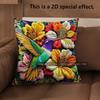 2D Vintage Hummingbird Floral Throw Pillow Covers Pattern Cushion Cover Suitable For Sofa Bedroom Car Pillow Cover