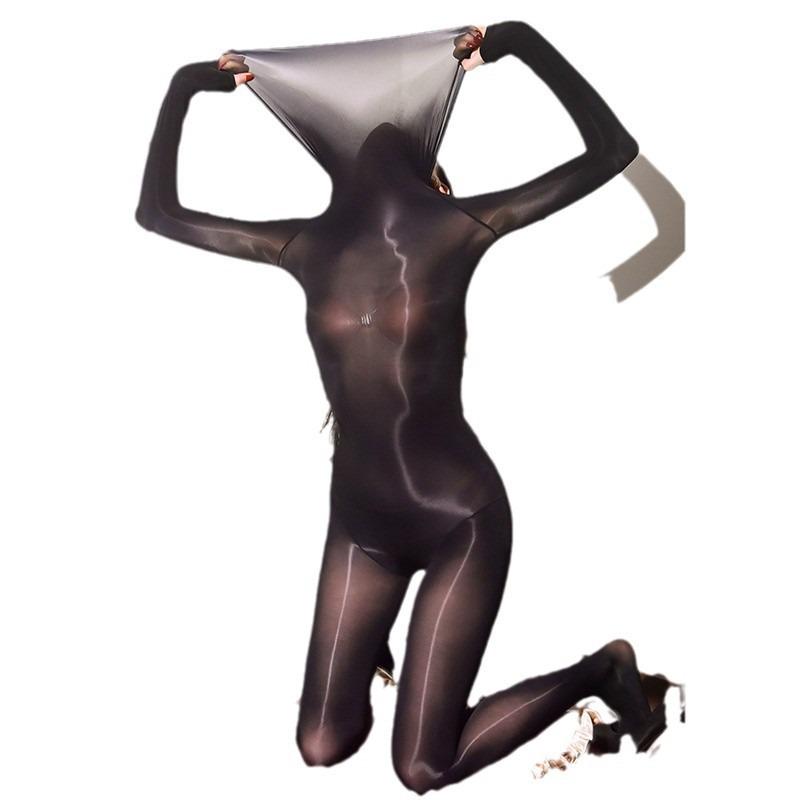 912-Needle Seamless Shiny Bodysuit: Full-Body, Oily, Tight-Fitting, Sexy Stockings