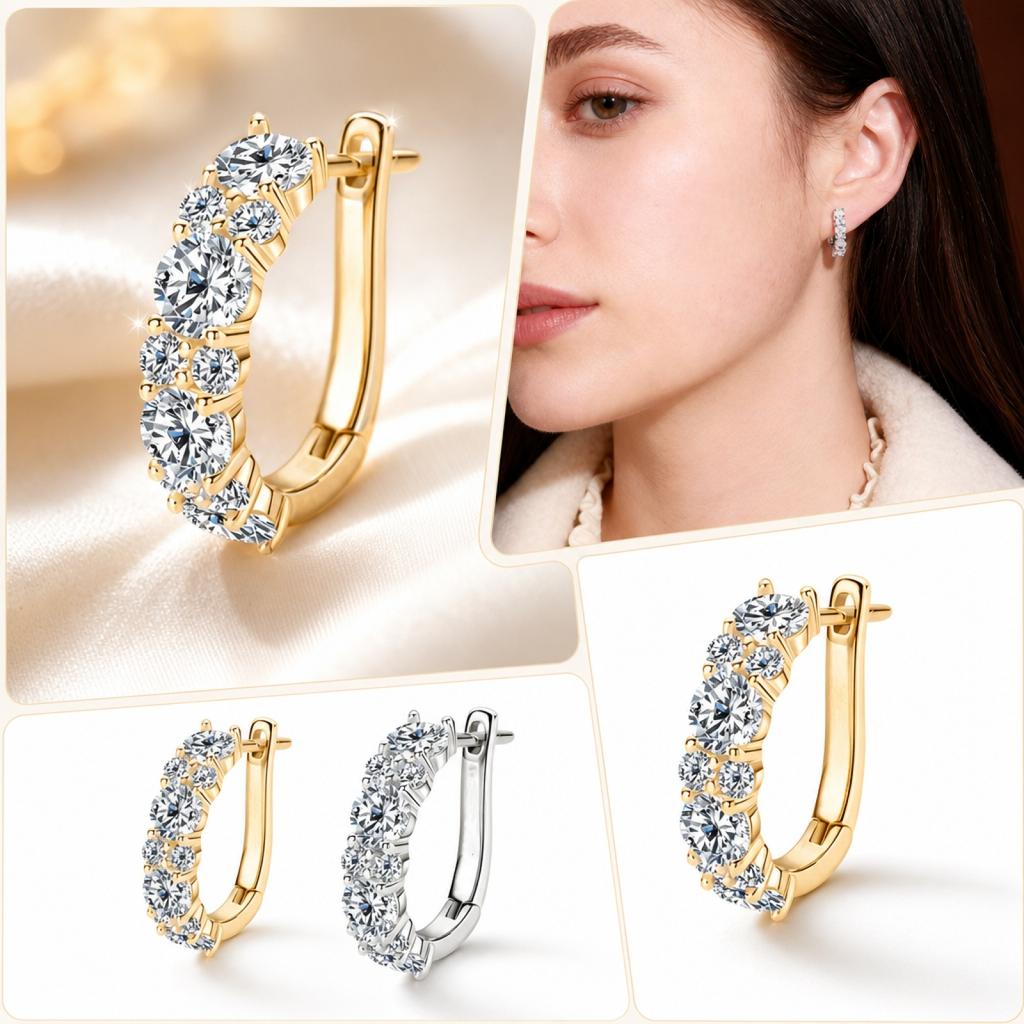 Zircon Full Pavé Hoop Earrings Small Hoop Huggie Earrings with Clasp Closure Unique Design Jewelry for Women