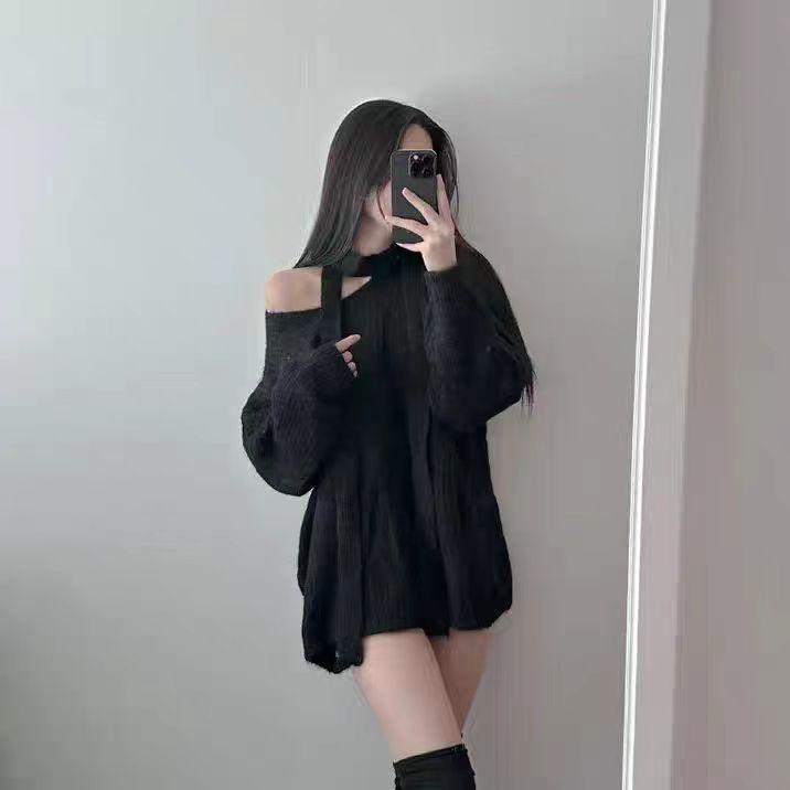 Autumn and Winter Solid Color V-neck Sweater with Scarf for Women Long Sleeved Knitted Sweater Top