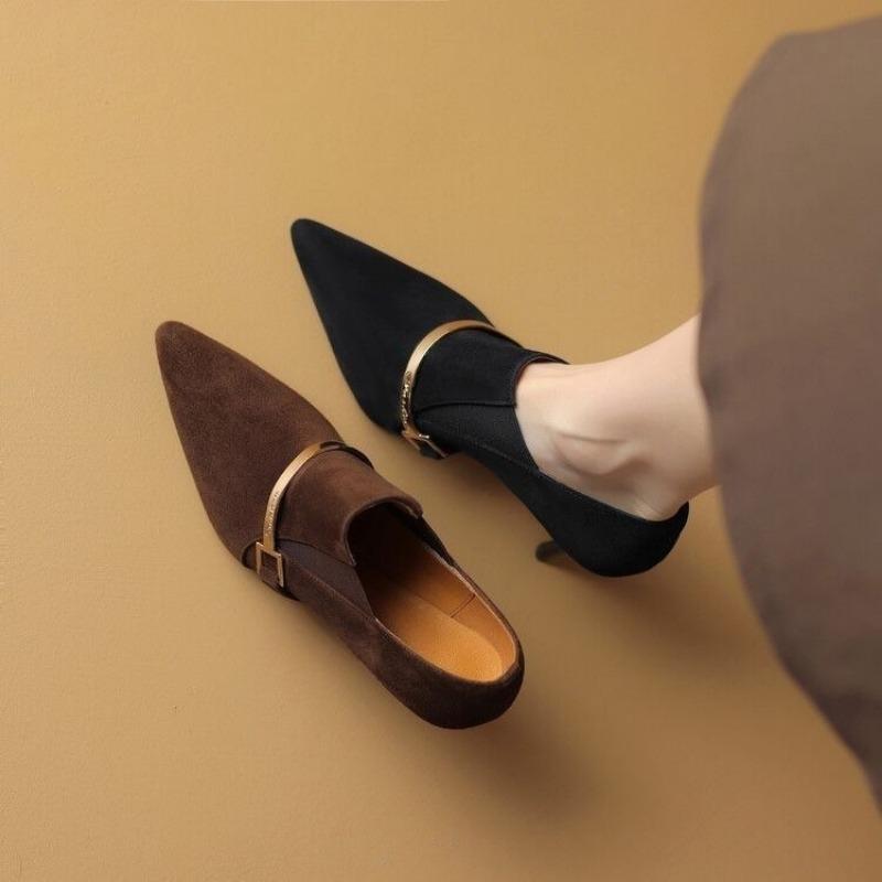 2024 Women's Shoes Rome Women's High Heels Retro Dress Pumps Women Metal Decoration Pointed Toe Slip On Thin Heels Shoes Female