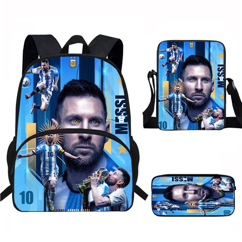 Set Zaino Scolastico per Bambini a Tema Messi con Borsa a Tracolla Astuccio per Studenti Elementari