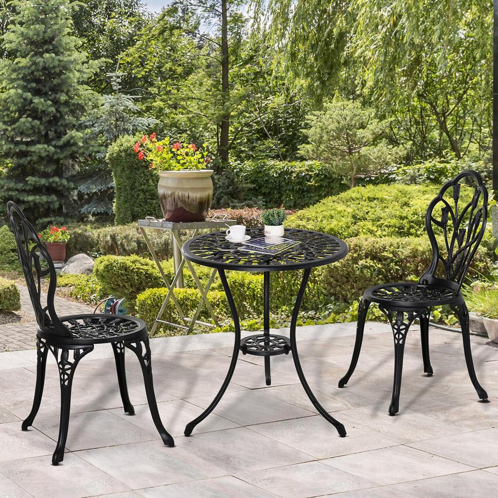 Three Piece Aluminium Floral Bistro Garden Set Black
