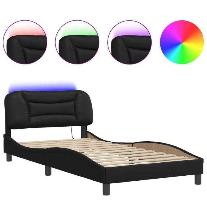 VidaXL Cadre de Lit avec Lumières LED, Lit Rembourré, Lit Simple, Lit Adulte de Chambre à Coucher Intérieur, Moderne, Noir 3213913