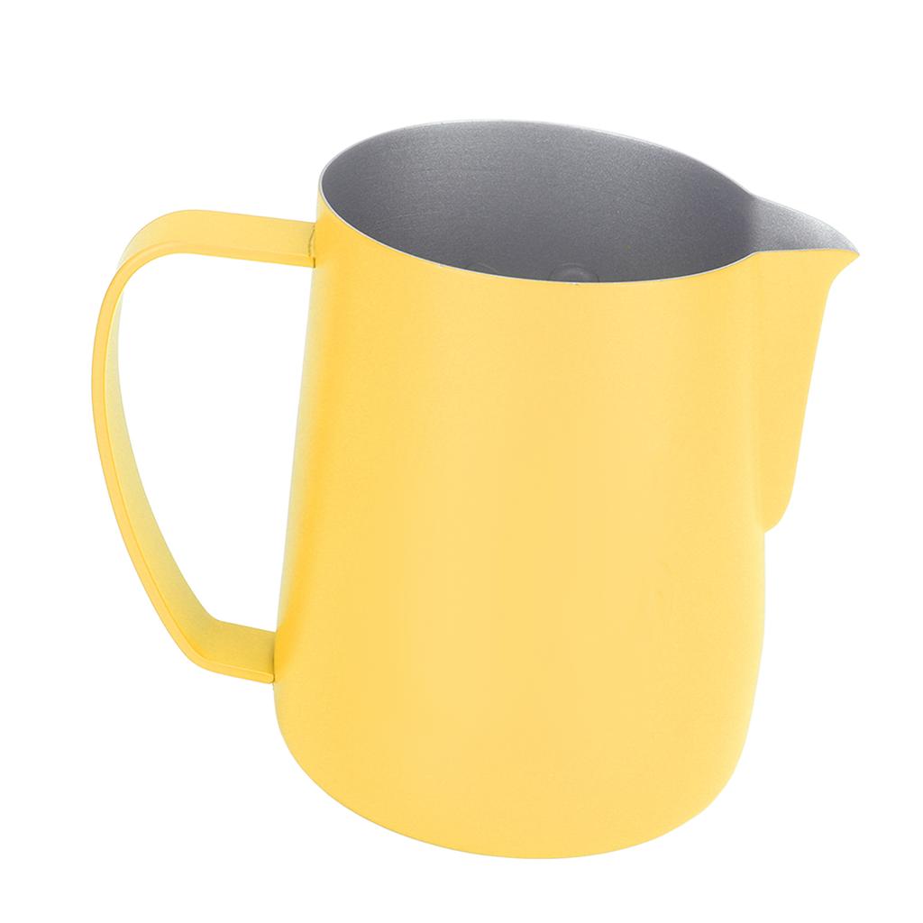 Coffee Latte Art Pitchers Bevel Design 450ml Stainless Steel Milk Frothing Pitcher for Coffee Milk Pale Yellow
