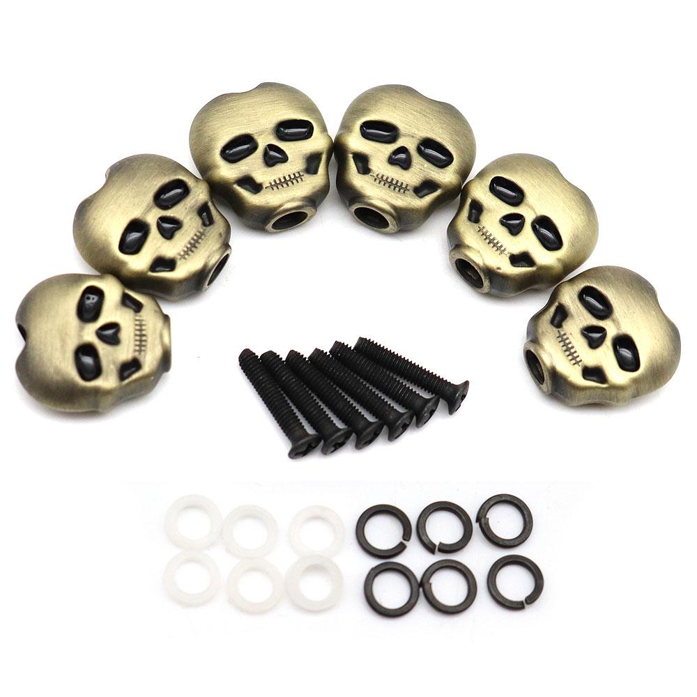 6Pcs Guitar Button Head Hat Handle Tuner Handle Metal Skull Shape Tuning Key Handle For Folk Electric And Acoustic Guitar
