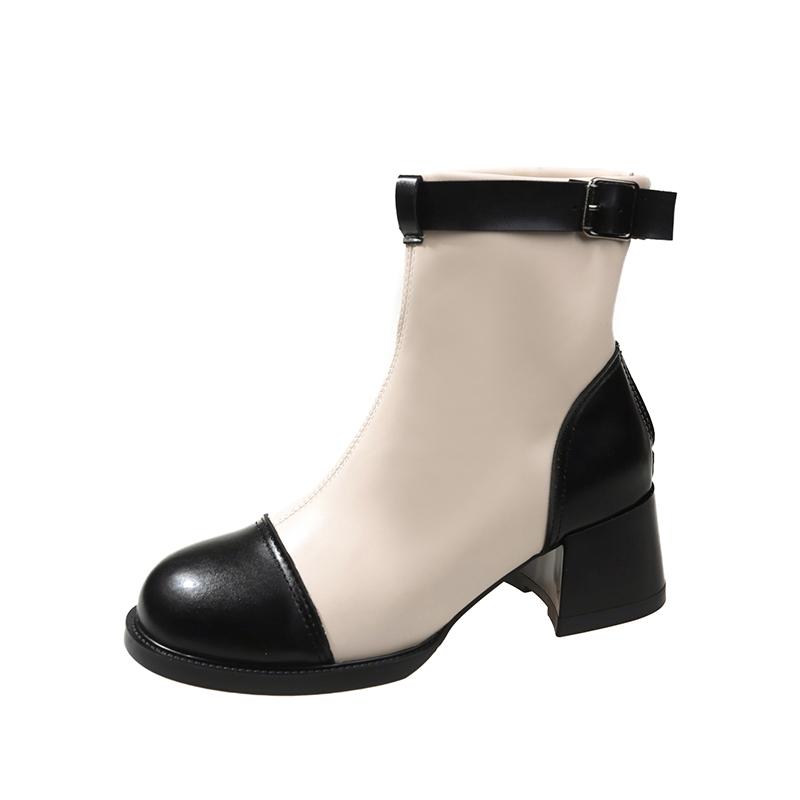 

Модные зимние ботинки на молнии сзади 2024 горячая распродажа новые женские ботинки модный квадратный каблук круглый носок износостойкая обувь для женщин ботильоны женские 40 бежевый