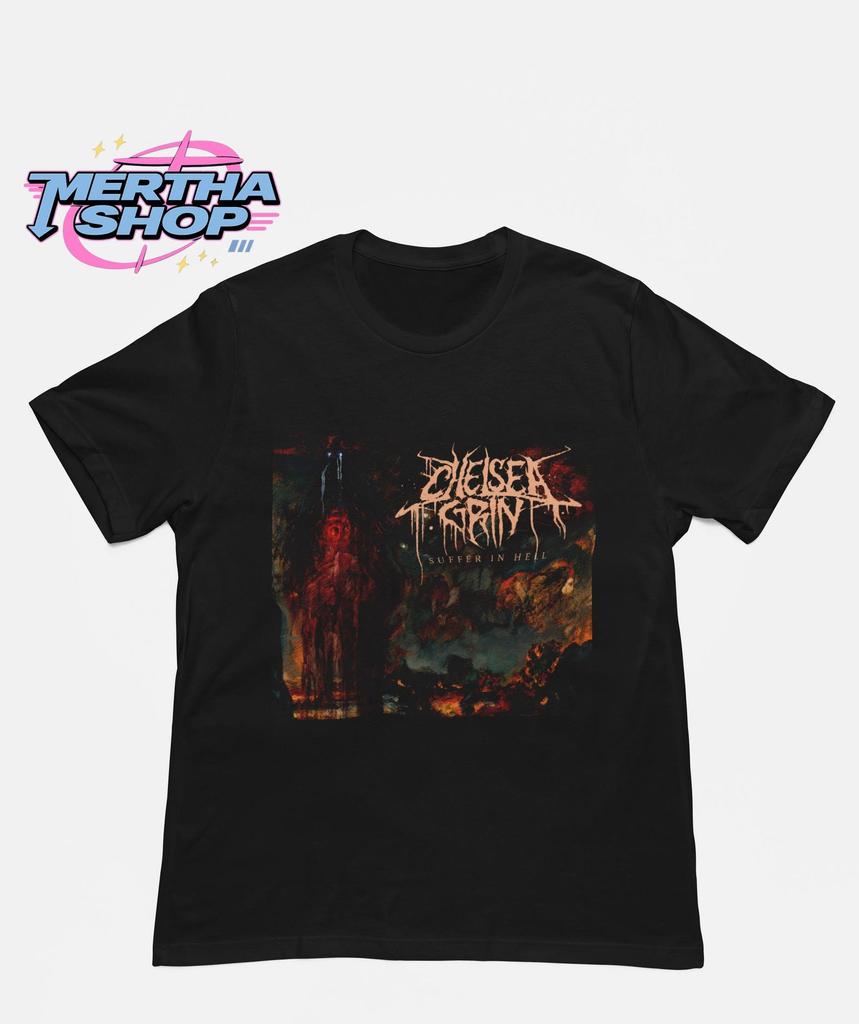 Chelsea Grin T-shirt, Suffer In Hell Album Band-Tee Vintage, Heavy Metalcore Merch-skjorta, Gåva, Konsert