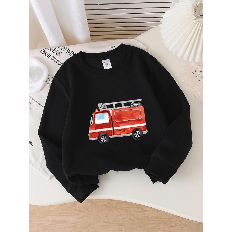 European sizes Crewneck Sweatshirt for Kids in a Fire Truck Red And White Design, Soft And Comfy Sports And Casual Wear Is Perfect for Kids And Teens