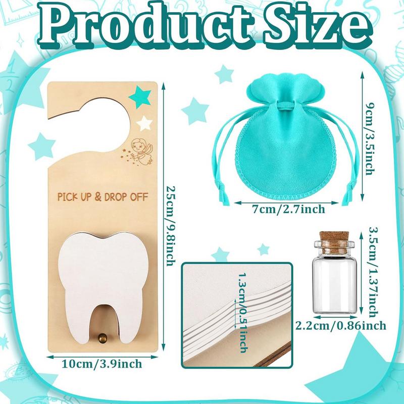 Teeth Door Hanger Wooden Tooth Fairy Door Hanging Decor With Money Holder Exquisite Door Handle Hanging Decor Gift For Kids