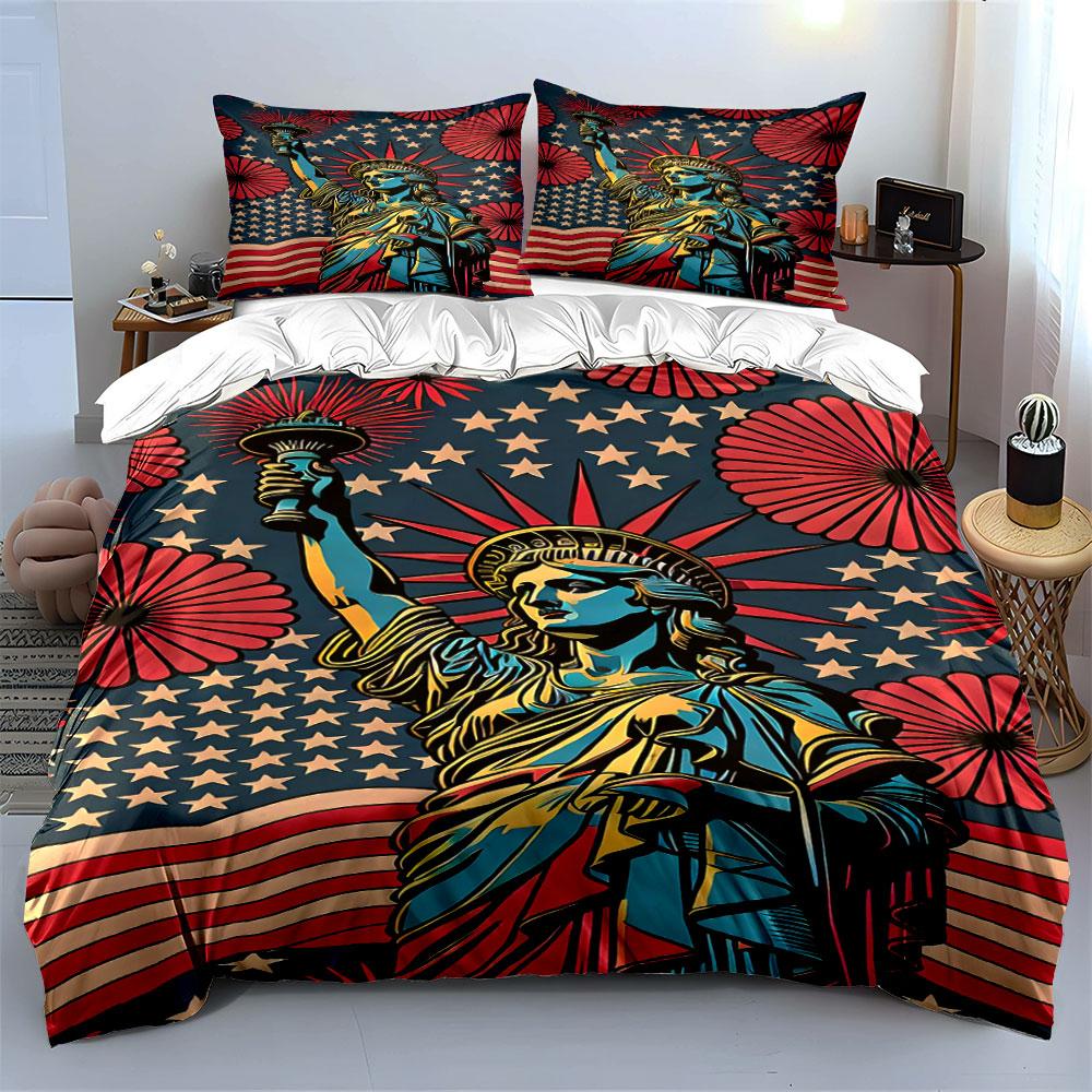 Statue, Stars, Stripes, Flowers. Bedding Sets Duvet Cover Sets Duvet Covers Pillowcases(1*Duvet Cover 2*Pillowcases Without Duvet Insert)