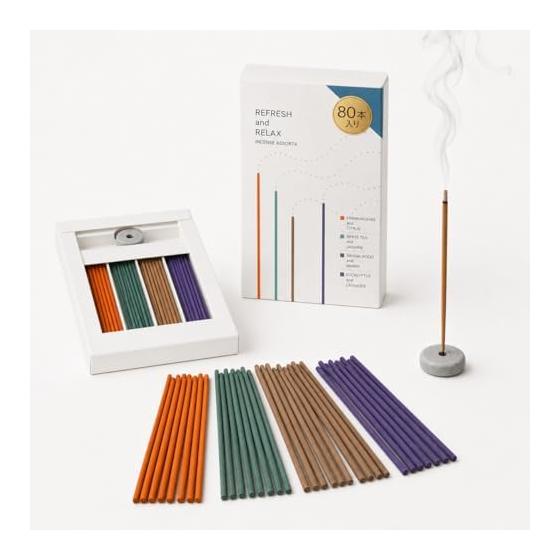 Kameyama Incense Incense Aroma Mini 80 Pieces Assorted Made in Japan Low Smoke Scent Relaxing Incense (Refresh Relax)