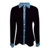 Womens Fashion Lapel Long Sleeved Denim Patchwork Button Up Shirt Loose Top