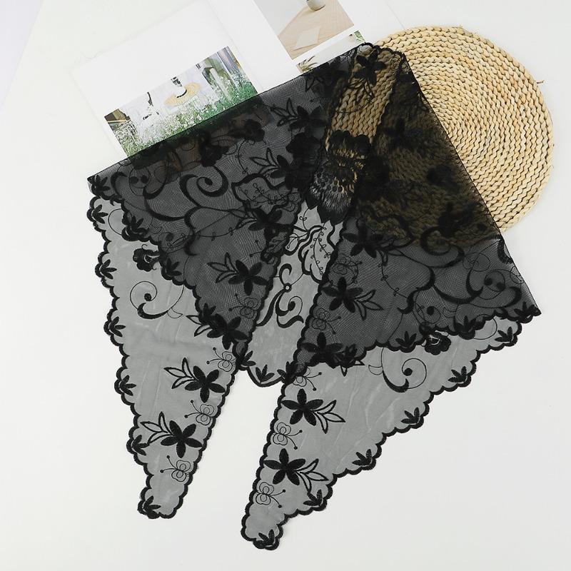 Autumn and winter new lace printed triangle towel, classic hollow solid color thin triangle towel for women