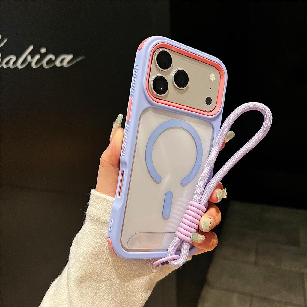 Applicable iPhone 17Pro mobile phone case cool high definition magnetic mobile phone case Apple 16 with hand rope anti-skid case