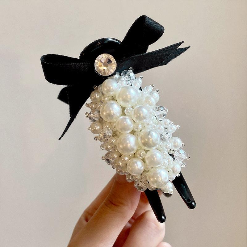 2023 New Retro Rhinestone Bow Hairpins Women Luxury Pearl Black Hair Clips Hairgrips Barrettes For Women Party Hair Accessories