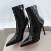Short boots women's autumn and winter patent leather thin heel pointed thin boots sexy royal sister red sole high heels boots