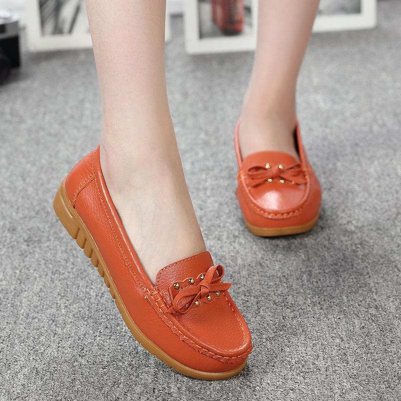 Leather shoes soft-soled women's shoes women's casual flats beef tendon sole one-pedal single shoes