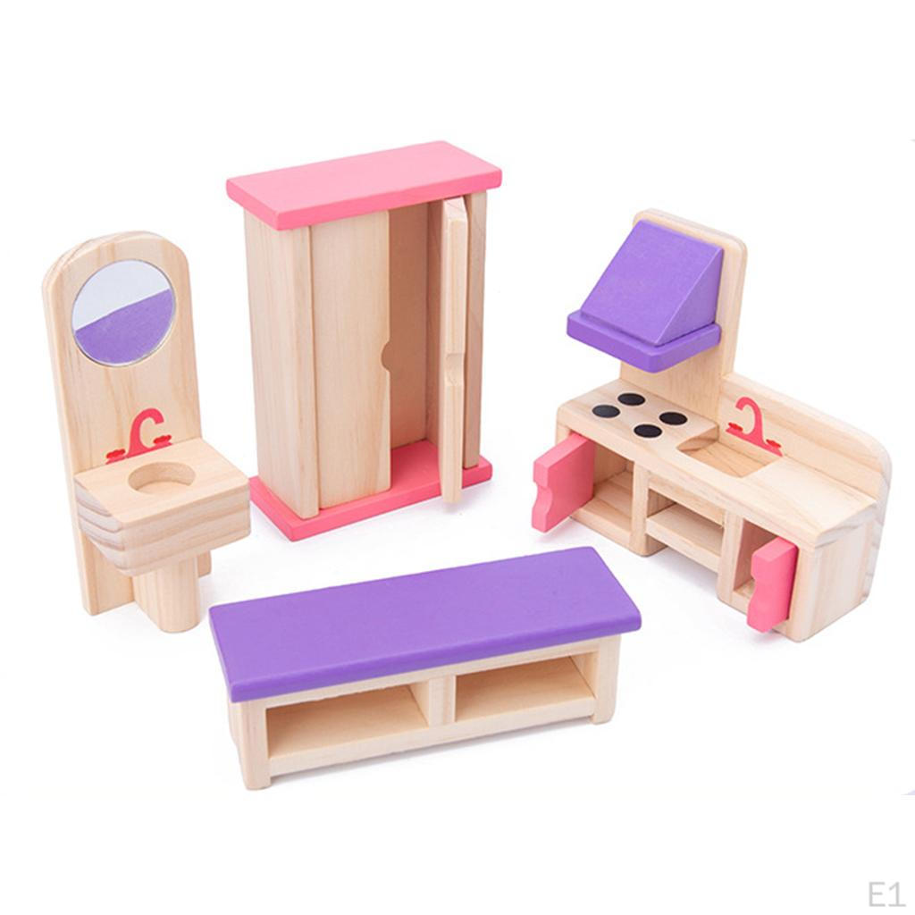 1/12 Scale Doll House Simulation Wood Desk Furniture Set for Living Scene Decor Pretend play