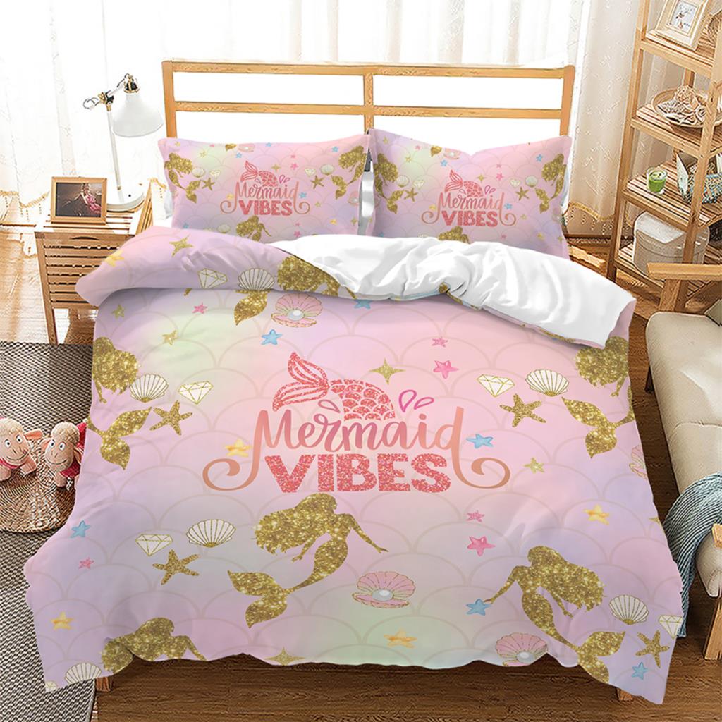 Mermaid 3D Bedding Set Single Double Twin Queen King Quilt Cover Pillowcases Polyester For Girl Kids Duvet Cover Sets