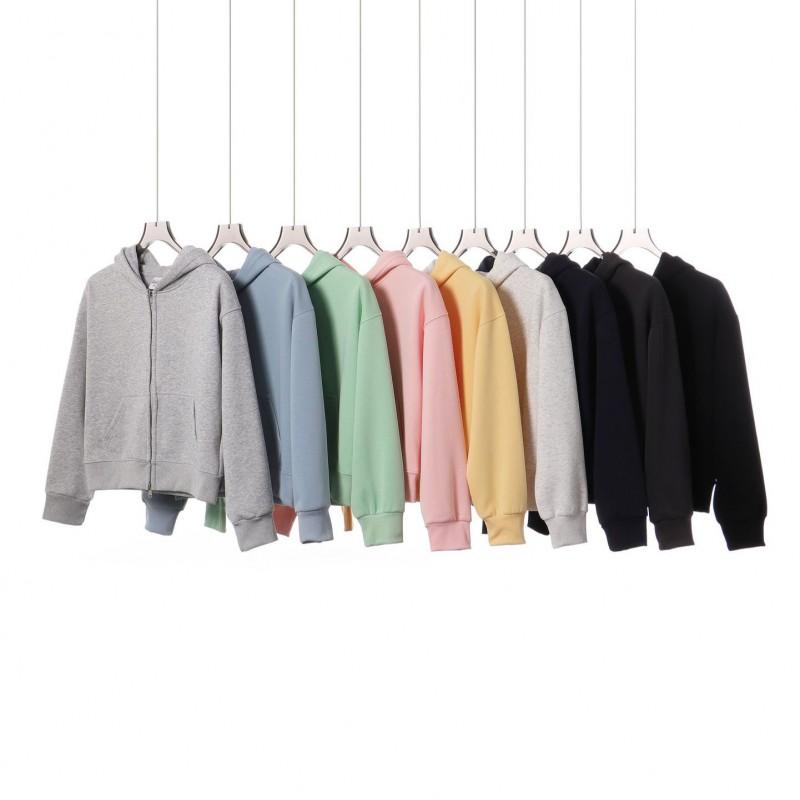Korean Style Womens Short Hooded Zip-Up Cotton Blend Sweatshirt Loose Fit Winter Casual Top