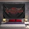 Stylized Text Design with Red Accents and Intricate Patterns On a Black Background. Patterned Tapestry for Bedroom and Living Room Home Decor