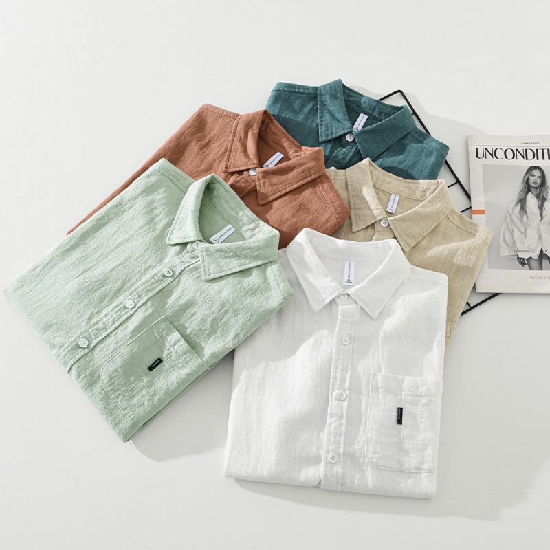 1267 Solid Color Short Sleeve Cotton Linen Shirt
