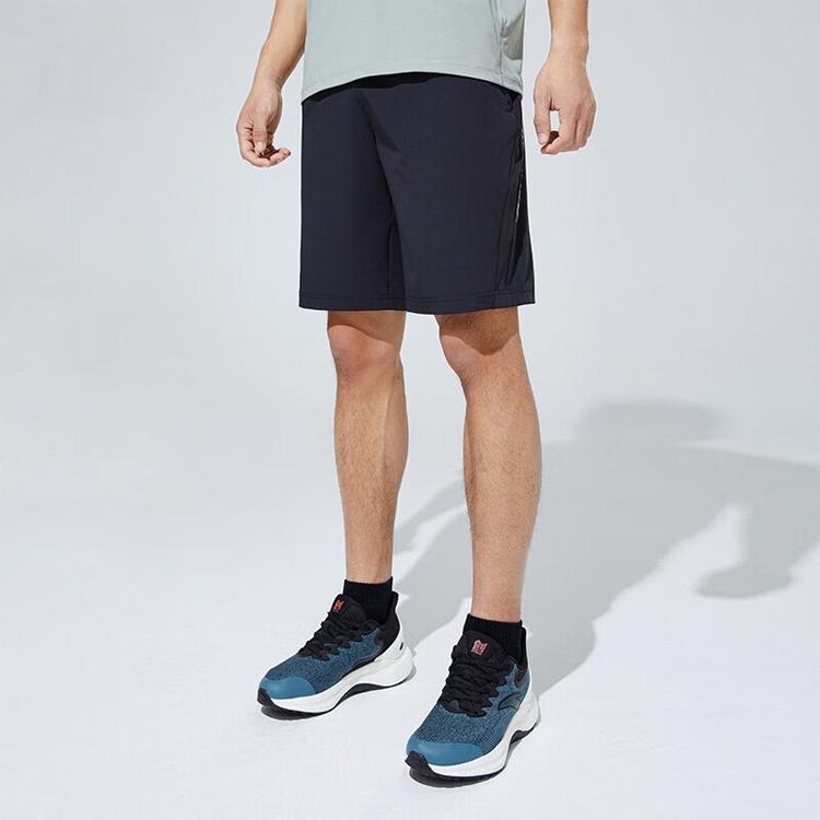 Anta Solid Logo Waist Straight-Leg Drawstring Woven Shorts Men Bottoms Basic-Black 152327501-2