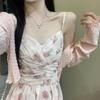 Women's 2026 Pink Floral Strappy Dress & Cardigan Set for Spring/Summer