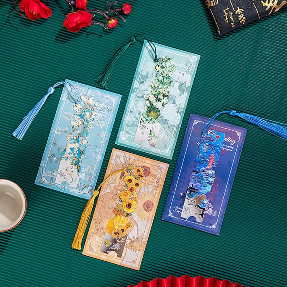 Tassel Pendant Metal Bookmark Metal Floral Painting Bookmark  School Office Supplies