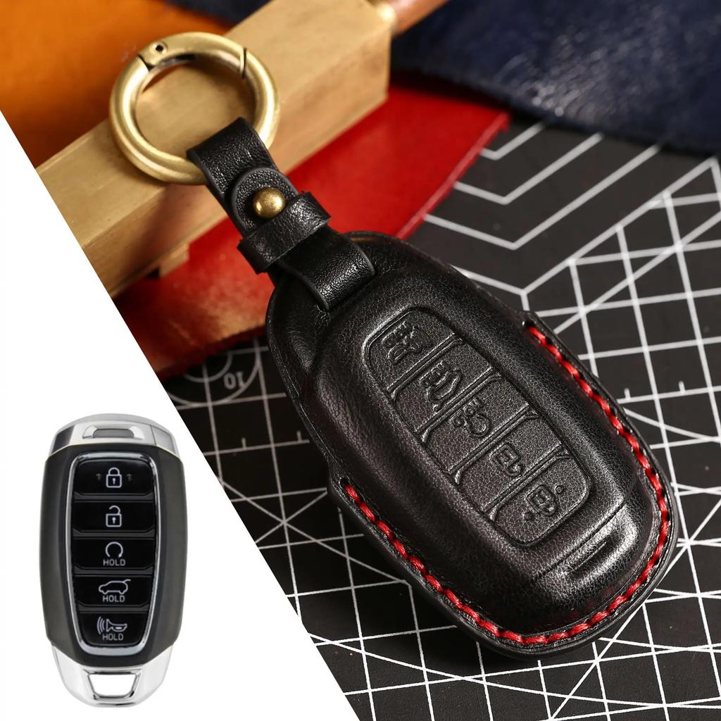 Car Key Case Cover Fob Accessories For Hyundai Palisade Fiesta Custo Sonata Leather Keychain Holder Keyring Protective Bag Vantu