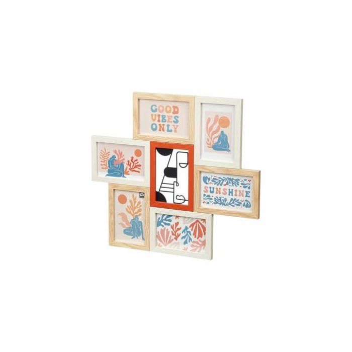 Cadre photo multicolore - Gift Decor - 411408H - Métal - Bois MDF - 6 pièces - 44.5x44.5 cm