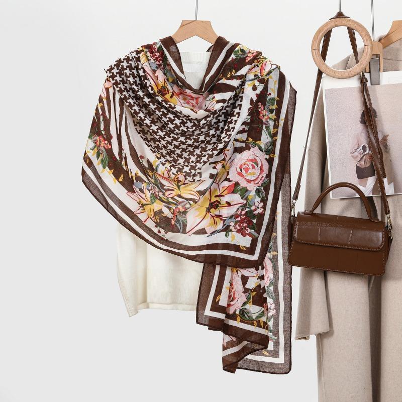 Printed scarf women's spring and autumn versatile fashion oversized shawl summer sun protection dual-purpose yarn