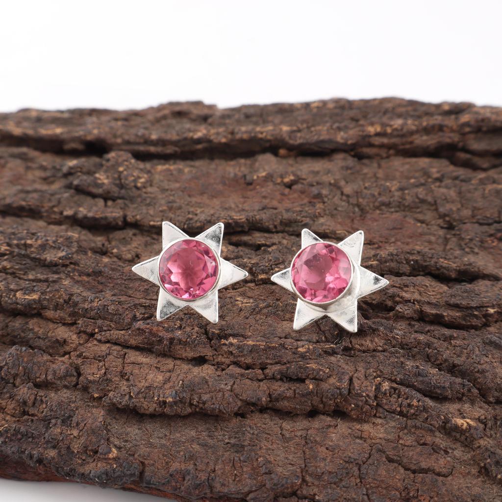 Pink Tourmaline Gemstone Earrings, Handmade 925 Solid Sterling Silver Jewelry, Meditation Earrings Jewelry For Women