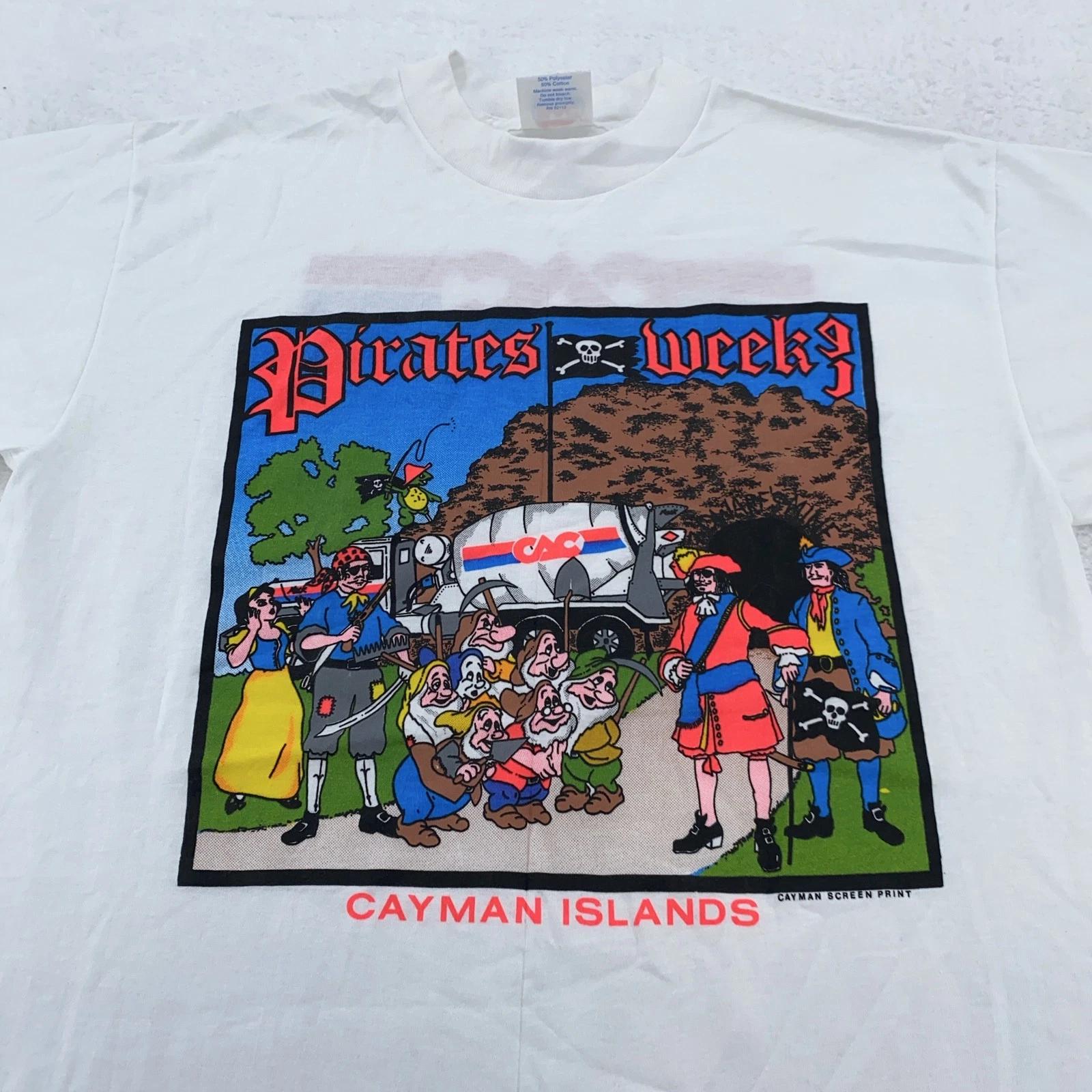 

Vtg Pirates Week Shirt Mens Large White Cayman Islands Cartoon Tee 90s USA S