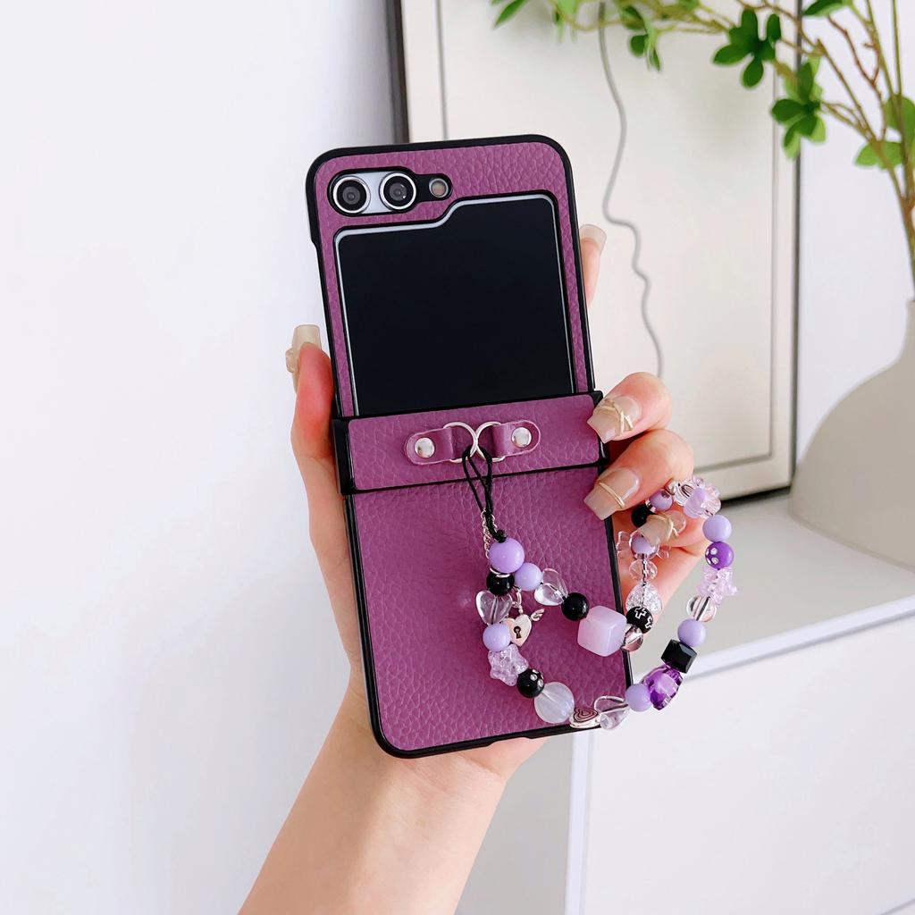 Litchi Pattern Is Suitable for Samsung Zflip7 Mobile Phone Case Folding Trendy Brand Huawei Pocket2 Solid Color Hinged Portable Case.