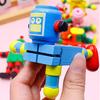 Wooden Transforming Elastic Robot, Children's Wooden Early Education Toy(Random Color)
