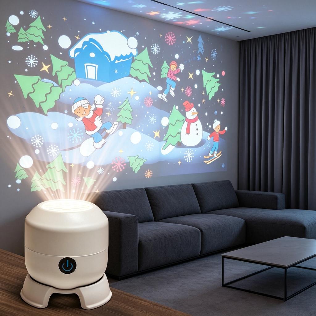 10cm Rechargeable Projector Light With, Snowflake, Christmas and Sports Patterns - Night Light for Home Decoration
