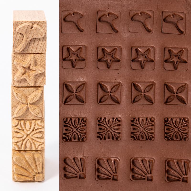 5pcs Wooden Texture Stamp Set for Pottery Cartoon Animal Plant Imprint Molds Clay Carving Tools for Ceramic Art