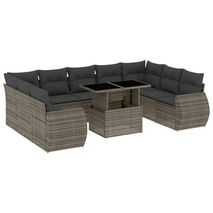 VidaXL Garden Lounge Set with Cushions 10 Pcs Grey Wicker 3268740