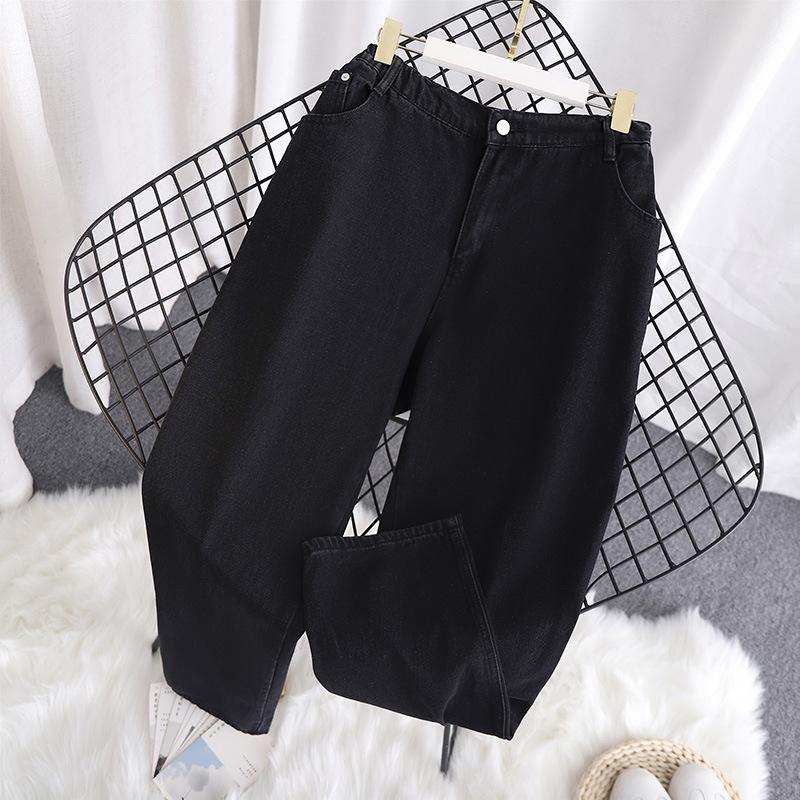 

Джинсы для женщин, прямые свободные брюки с высокой талией и широкими штанинами, брюки больших размеров 2XL чёрный