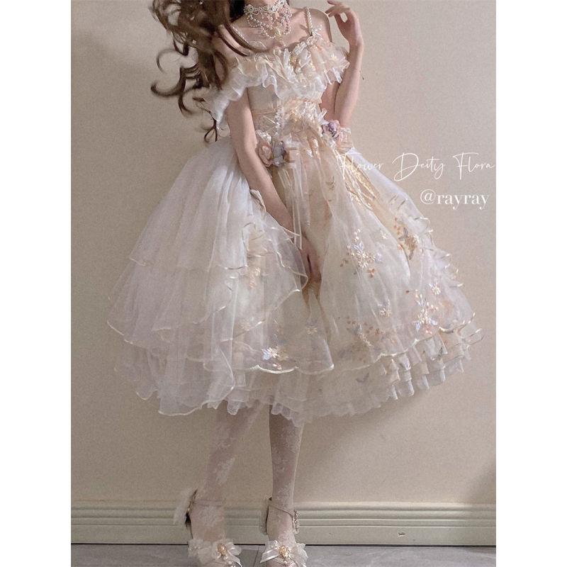 Flower God Flora Lolita Dress Embroidered Flower Wedding Dress Gorgeous And Sweet JSK Dress