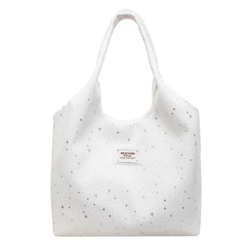 

Fashi Solid Nyl Youth Women s Tote Bag Star Print Large Capacity Casual Shoulder Bags School Work Travel Daily Use Handbag білий