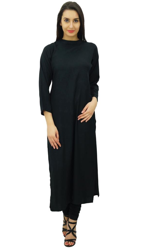 Bimba Women Full Sleeve Straight Kurta Ethnic Rayon Kurti Plain Long Tunic