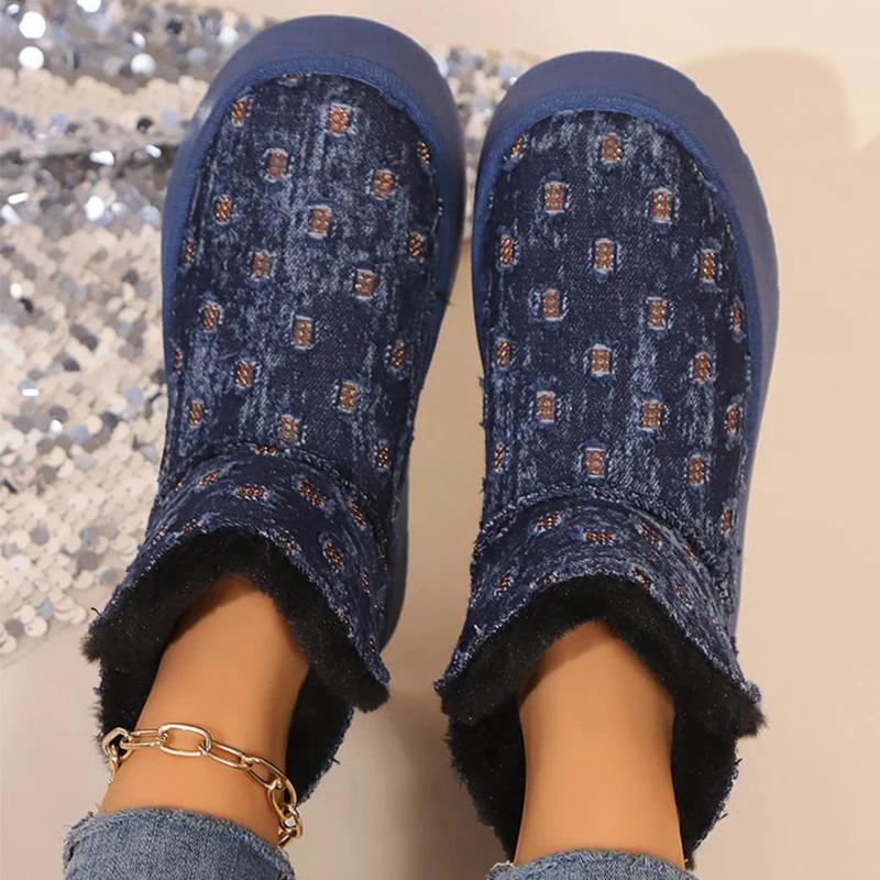 Slip On Round Toe Snow Boots for Women Soft Bottom Platform Snow Boots Woman 2026 Winter Thick Short Plush Booties Mujer 35